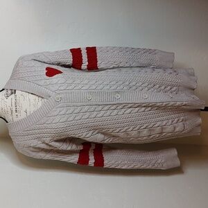 J for Justify Preppy Soft Grey And Red Long Line Heart Cardigan Sweater SZ: S